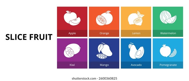 Slice Fruit Glyph Solid Banner Web Icon Set Vector Illustration