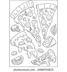 Slice Fun Pizza Malbuch Seite für UI, UX, Web, App, Broschüre, Flyer und Präsentationsdesign, etc.