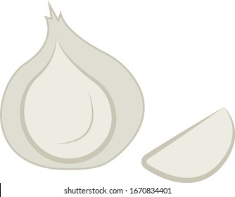 Slice of garlic, illustration, vector on white background.