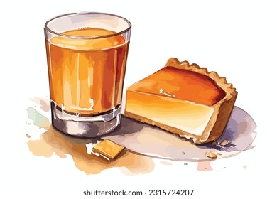 A slice of gourmet dulce de leche - candy of milk watercolor painting Abstract white background.