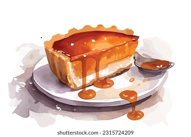 A slice of gourmet dulce de leche - candy of milk watercolor painting Abstract white background.