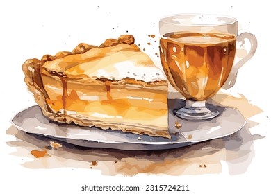 A slice of gourmet dulce de leche - candy of milk watercolor painting Abstract white background.