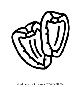 Slice grüne Pfefferlinie Symbol Vektorgrafik. Scheiben grünes Pfefferschild. isoliertes Kontursymbol