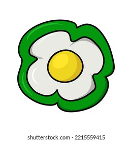 Slice of green sweet pepper with fried egg, vector illustration in cartoon style on a white background