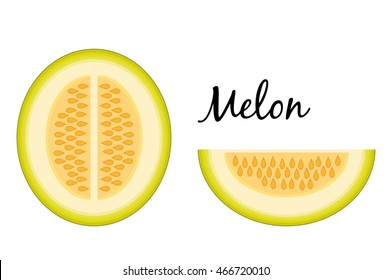 Slice and a half melon isolated on white background. Muskmelon - Galia. Honeydew melon