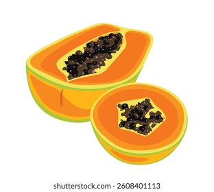 Slice and half of papaya isolated on white background.