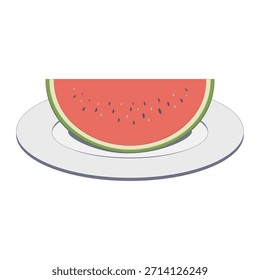 Rebanada o mitad de sandía roja en el plato Ilustración de fruta roja de verano