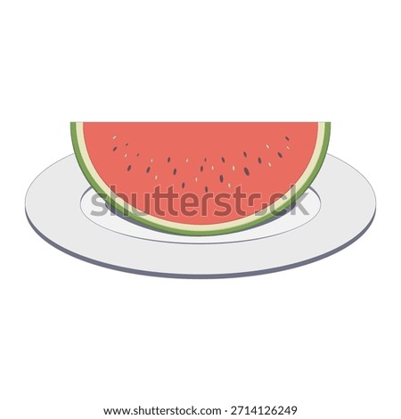 Slice or half of red watermelon on plate Summer red fruit illustration