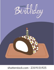 Slice of Happy Birthday Roll Cake on a plate