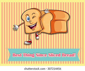 Slice of happy bread walking illustration