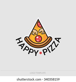 Slice of happy pizza. Logo template.