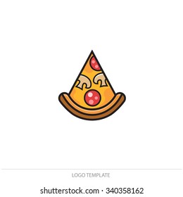 Slice of happy pizza. Logo template.
