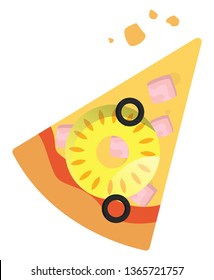 Slice of Hawaiian pizza illustration vector on white background