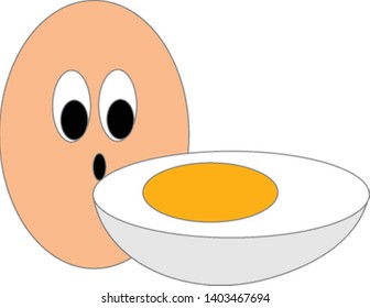 Una rodaja de un huevo sano hervido con un huevo crudo completo, vector, dibujo a color o ilustración.