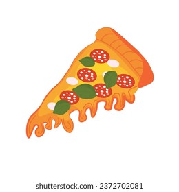 Trozo de pizza caliente sobre fondo blanco