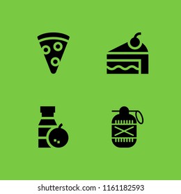 slice icon. 4 slice set with orange juice, granade, cake and pizza vector icons for web and mobile app