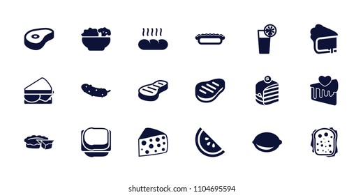 Slice icon. collection of 18 slice filled icons such as piece of cake, cucumber, lemon, beef, cocktail, pie, food, bread, watermelon. editable slice icons for web and mobile.