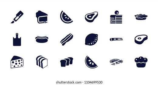 Slice icon. collection of 18 slice filled icons such as beef, cutter, bread slices, pie, bacon, bread, chopping board, watermelon. editable slice icons for web and mobile.