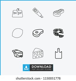 Slice icon. collection of 9 slice outline icons such as pizza, pie, beef, chopping board, cheese, cutter. editable slice icons for web and mobile.