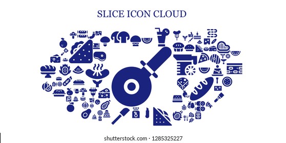  slice icon set. 93 filled slice icons. Simple modern icons about  - Pizza cutter, Mushroom, Sausage, Watermelon, Juice, Cutter, Sandwich, Vitamin c, Spatula, Cheese, Steak, Dragon fruit
