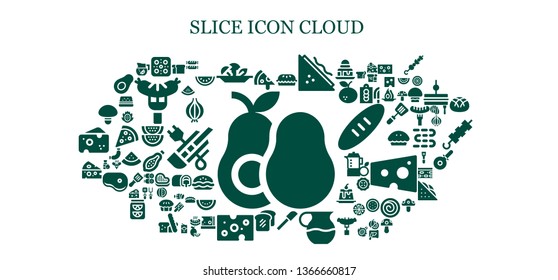 slice icon set. 93 filled slice icons.  Simple modern icons about  - Avocado, Pizza, Mushroom, Pie, Sandwich, Spatula, Juice, Bread, Cheese, Sausage, Lemonade, Watermelon, Onion