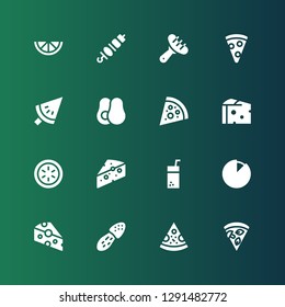 slice icon set. Collection of 16 filled slice icons included Pizza, Mushroom, Cheese, Juice, Cucumber, Avocado, Watermelon, Pizza slice, Sausage, Brochette, Lemon