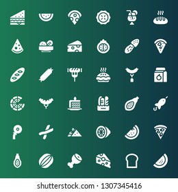 slice icon set. Collection of 36 filled slice icons included Watermelon, Bread, Cheese, Ham leg, Papaya, Pizza, Lemon, Sandwich, Cutters, Cutter, Brochette, Cake slice, Sausage