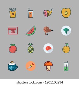 slice icon set. vector set about diners club, french fries, steaks and mushroom icons set.