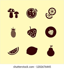 slice icon. slice vector icons set pear, strawberry, fresh pineapple and mushrooms