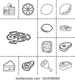 Slice icons. set of 13 editable outline slice icons such as beef, lemon, piece of cake, pizza, sandwich