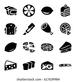 Slice icons set. set of 16 slice filled icons such as beef, cheese, lemon, cutter, piece of cake, pizza, sandwich, pie