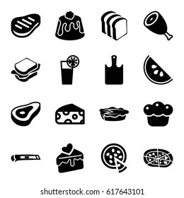 Slice icons set. set of 16 slice filled icons such as beef, cheese, sandwich, bread slices, pizza, pie, cake slice, cutter, cocktail, chopping board