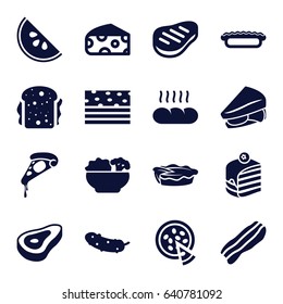 Slice icons set. set of 16 slice filled icons such as beef, cheese, pizza, piece of cake, sandwich, cucumber, pie, food, bacon, bread