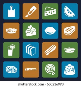 Slice icons set. set of 16 slice filled icons such as cutter, bread slices, pizza, pie, lemon, cake slice, cocktail, beef, bacon, chopping board, watermelon