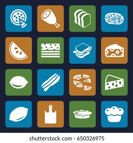Slice icons set. set of 16 slice filled icons such as beef, cheese, lemon, pizza, sandwich, bread slices, pie, bacon, chopping board, watermelon