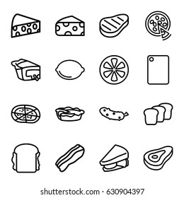 Slice icons set. set of 16 slice outline icons such as beef, cheese, sandwich, cucumber, pizza, pie, lemon, bacon, bread