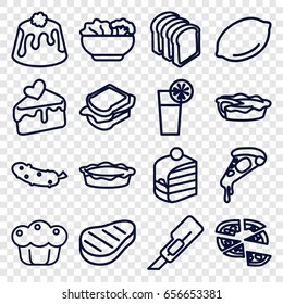 Slice icons set. set of 16 slice outline icons such as lemon, cutter, pizza, piece of cake, cucumber, sandwich, bread slices, pie, cake slice, cocktail, beef
