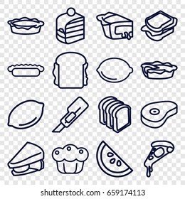 Slice icons set. set of 16 slice outline icons such as lemon, cutter, pizza, piece of cake, sandwich, bread slices, pie, beef