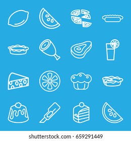 Slice icons set. set of 16 slice outline icons such as beef, lemon, cutter, piece of cake, pizza, pie, cocktail, watermelon