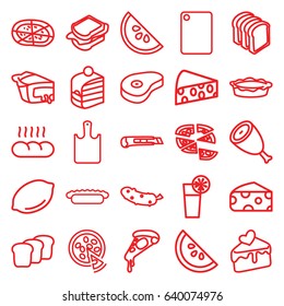 Slice icons set. set of 25 slice outline icons such as beef, cheese, lemon, pizza, piece of cake, cucumber, sandwich, bread slices, pie, cake slice, cutter, cocktail, bread