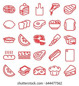 Slice icons set. set of 25 slice outline icons such as beef, cheese, cutter, pizza, piece of cake, sandwich, pie, lemon, food, bacon, bread, chopping board and knife