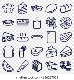 Slice icons set. set of 25 slice outline icons such as lemon, cutter, piece of cake, pizza, sandwich, bread slices, pie, beef, cake slice, cocktail, bread