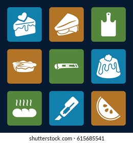 Slice icons set. set of 9 slice filled icons such as cutter, sandwich, pie, cake slice, bread, chopping board