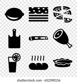 Slice icons set. set of 9 slice filled icons such as beef, pizza, pie, lemon, cutter, cocktail, bread, chopping board