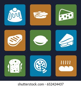 Slice icons set. set of 9 slice filled icons such as sandwich, pie, lemon, beef, pizza, bread