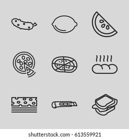 Slice icons set. set of 9 slice outline icons such as cucumber, sandwich, pizza, lemon, cutter, bread, watermelon