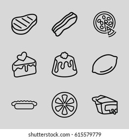 Slice icons set. set of 9 slice outline icons such as lemon, pie, cake slice, beef, pizza