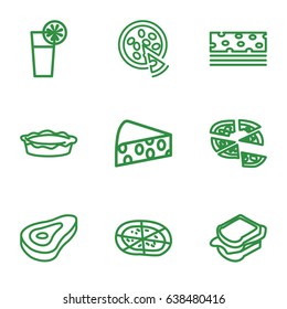Slice icons set. set of 9 slice outline icons such as beef, pizza, sandwich, pie, cocktail, cheese