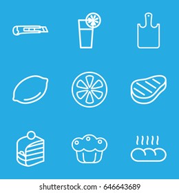 Slice icons set. set of 9 slice outline icons such as lemon, piece of cake, cutter, cocktail, beef, pie, bread