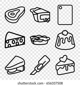Slice icons set. set of 9 slice outline icons such as beef, cutter, sandwich, pie, cake slice, chopping board and knife